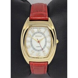 Women's Gossip Gold Tone White MOP Dial Red Italian Leather Strap Watch 08